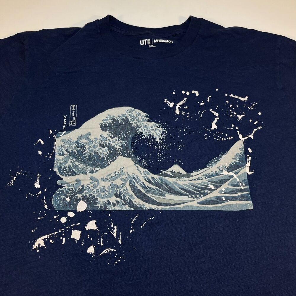 UT Uniqlo MFA Boston Japanese  ukiyo-e Art Blue Wave T Shirt Sz Mens XXL